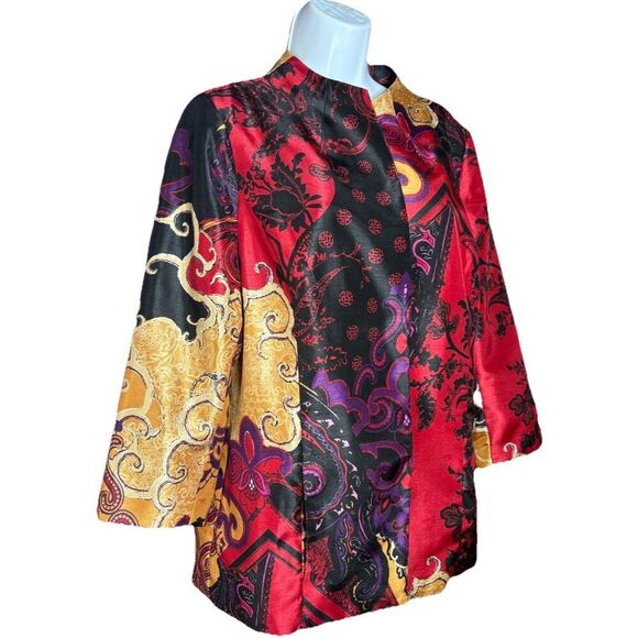 CHICO'S Jacket Size 2 Large Multicolor Tapestry Print Open Cardigan Blazer - Picture 10 of 14